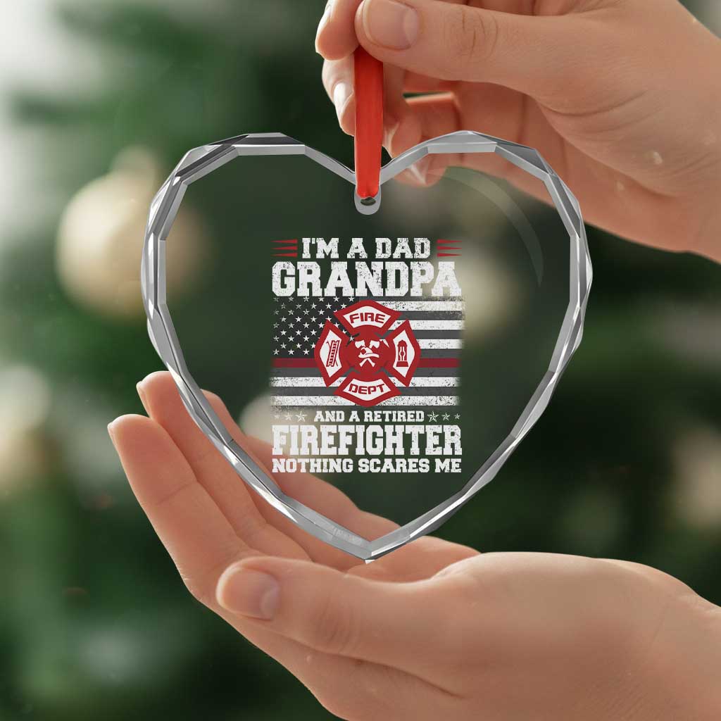 Retired Firefighter Grandpa Heart Crystal Glass Ornament Retro American Flag TS10 Print Your Wear