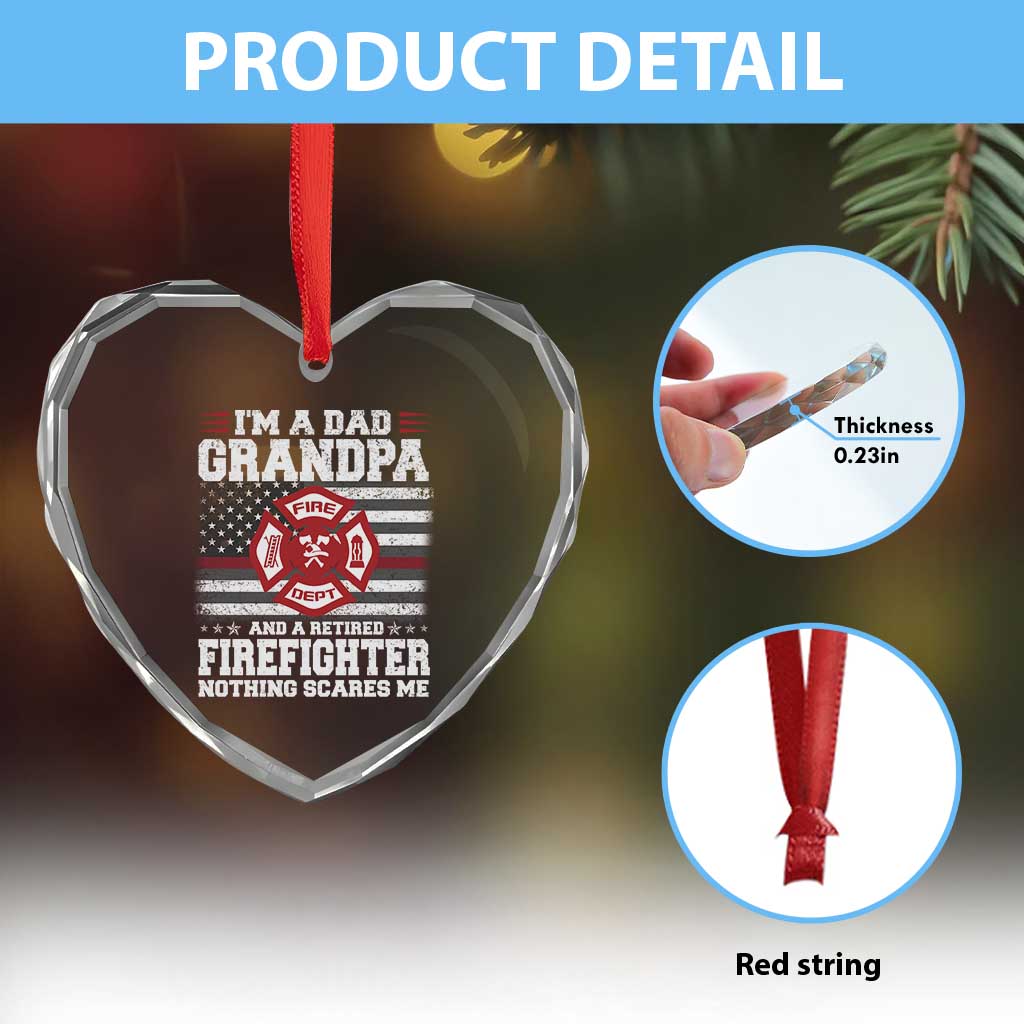 Retired Firefighter Grandpa Heart Crystal Glass Ornament Retro American Flag TS10 Print Your Wear
