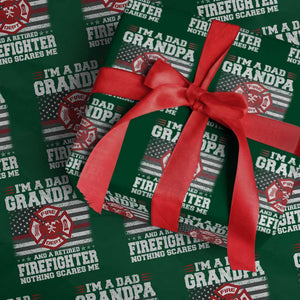 Retired Firefighter Grandpa Wrapping Paper Roll Retro American Flag TS10 Green Print Your Wear