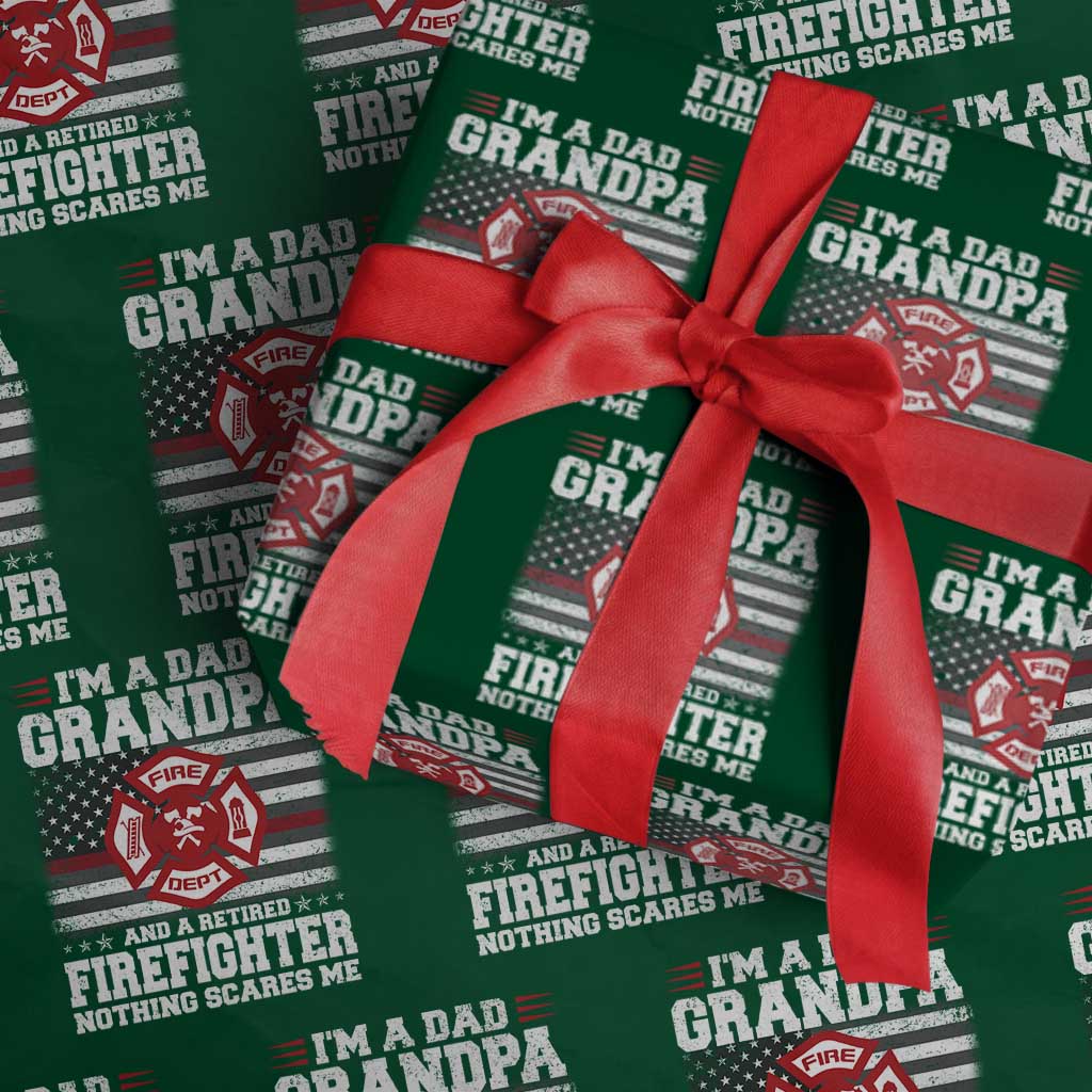 Retired Firefighter Grandpa Wrapping Paper Roll Retro American Flag TS10 Green Print Your Wear