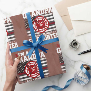 Retired Firefighter Grandpa Wrapping Paper Roll Retro American Flag TS10 Mocha Print Your Wear
