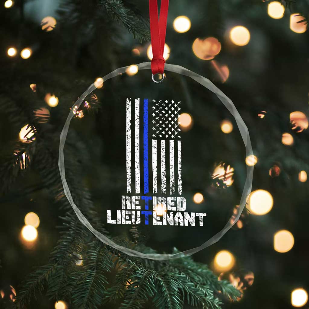 Retired Police Lieutenant Crystal Glass Ornament Retirement Thin Blue Line American Flags TS10 Print Your Wear