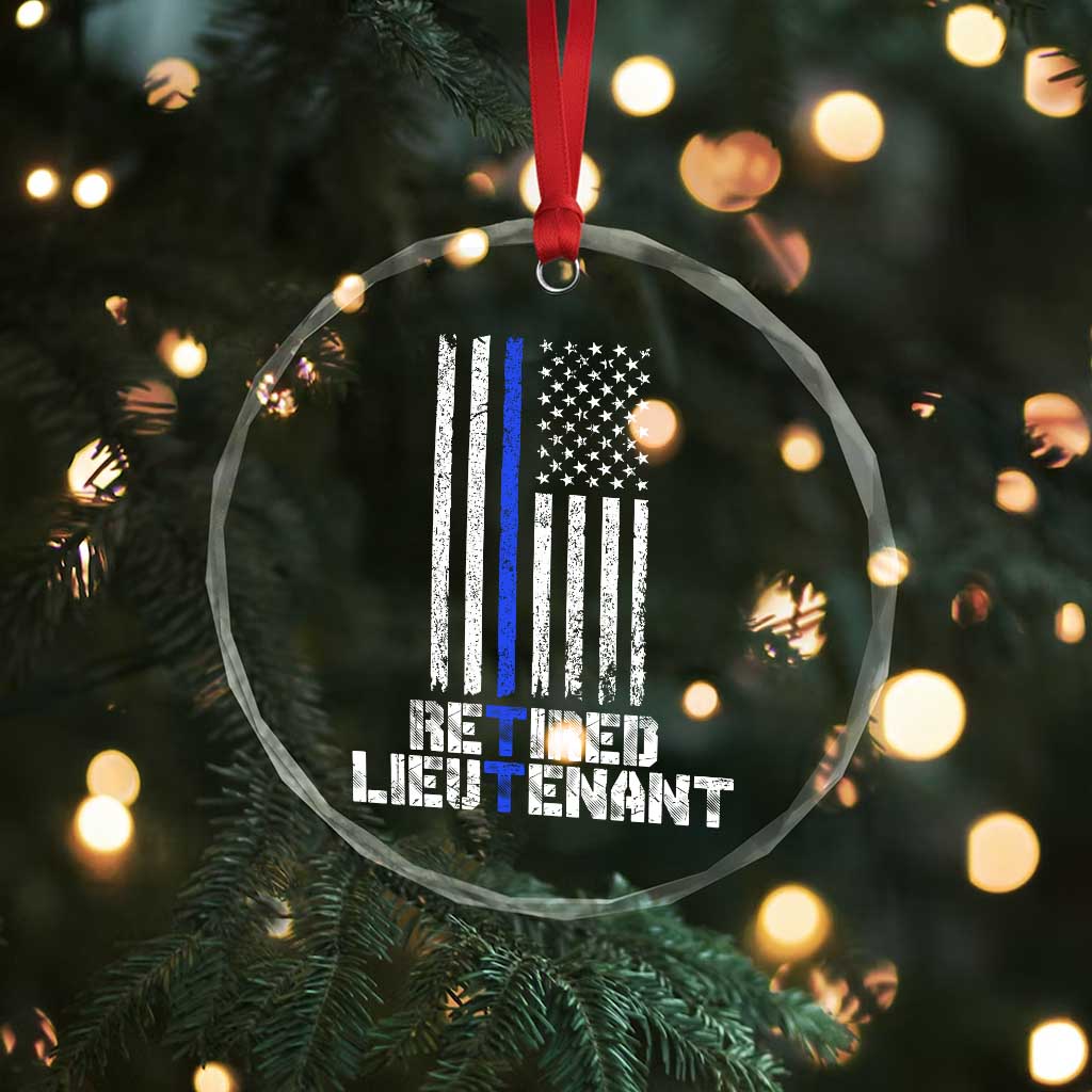 Retired Police Lieutenant Crystal Glass Ornament Retirement Thin Blue Line American Flags TS10 Print Your Wear