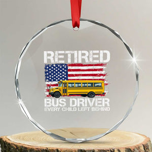 Retired School Bus Driver Crystal Glass Ornament Patriotic USA American Flag
