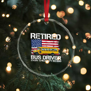 Retired School Bus Driver Crystal Glass Ornament Patriotic USA American Flag