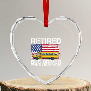 Retired School Bus Driver Heart Crystal Glass Ornament Patriotic USA American Flag