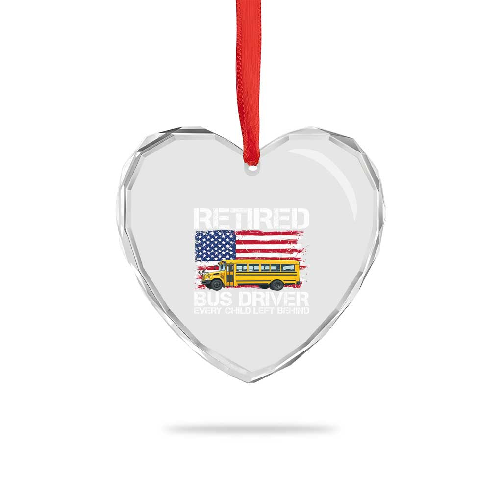 Retired School Bus Driver Heart Crystal Glass Ornament Patriotic USA American Flag