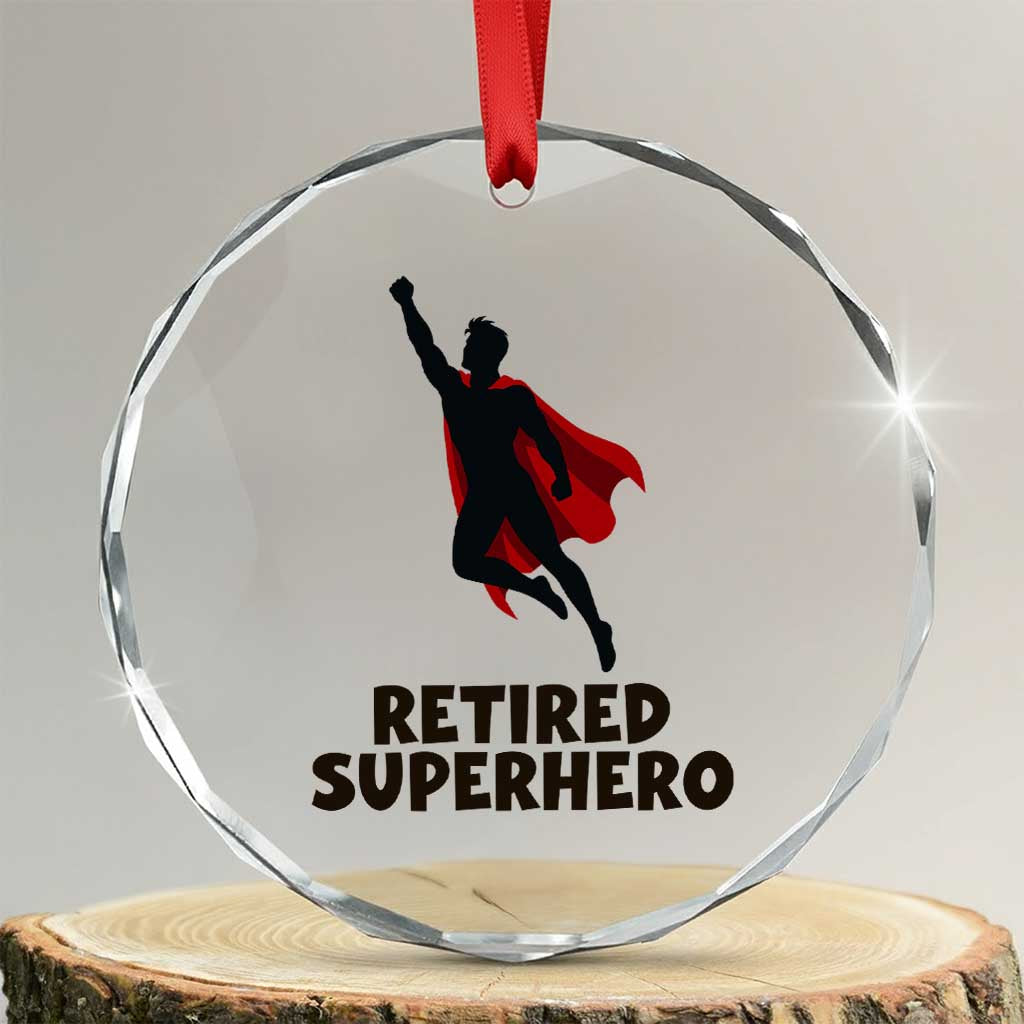 Retired Superhero Retirement Gift Crystal Glass Ornament Flying Red Cape Silhouette Graphic TS12 Transparent Glass 3'' Circle Print Your Wear