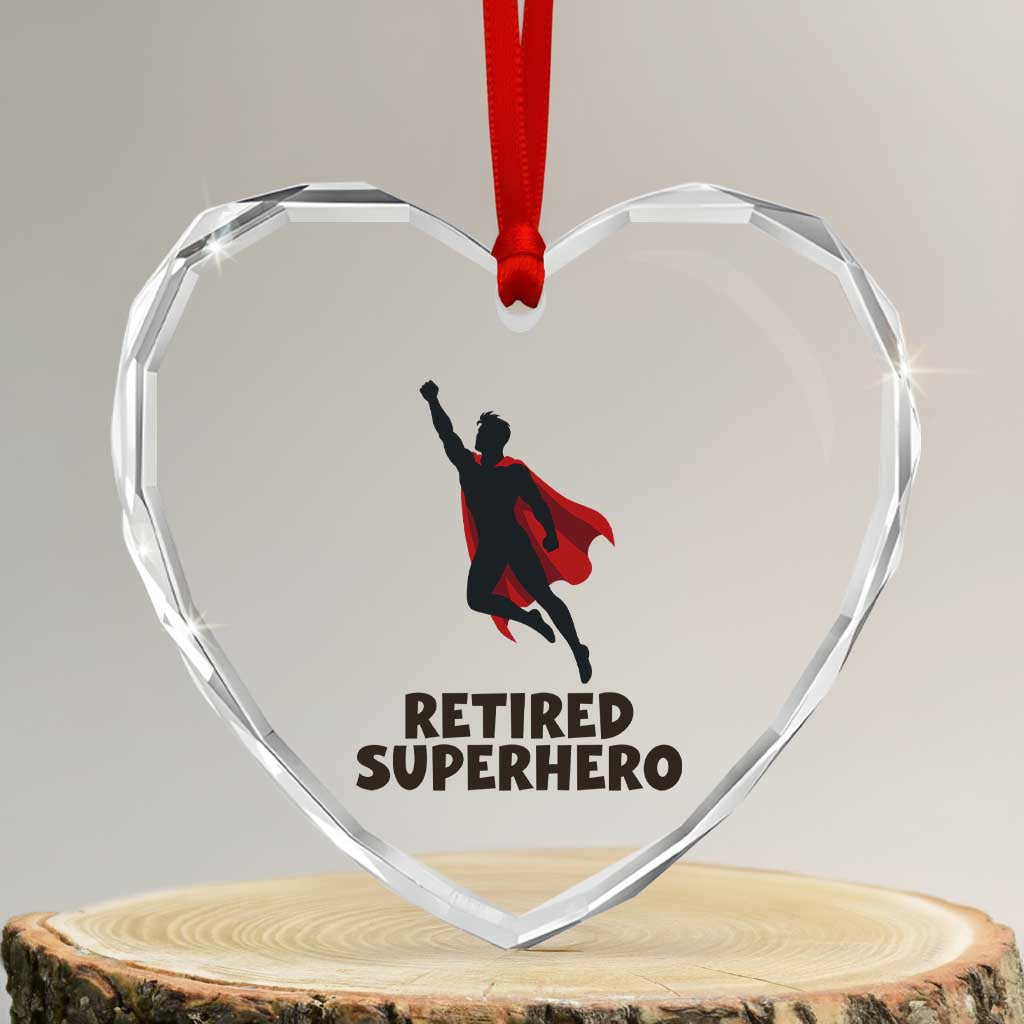 Retired Superhero Retirement Gift Heart Crystal Glass Ornament Flying Red Cape Silhouette Graphic TS12 Transparent Glass 3'' Heart Print Your Wear
