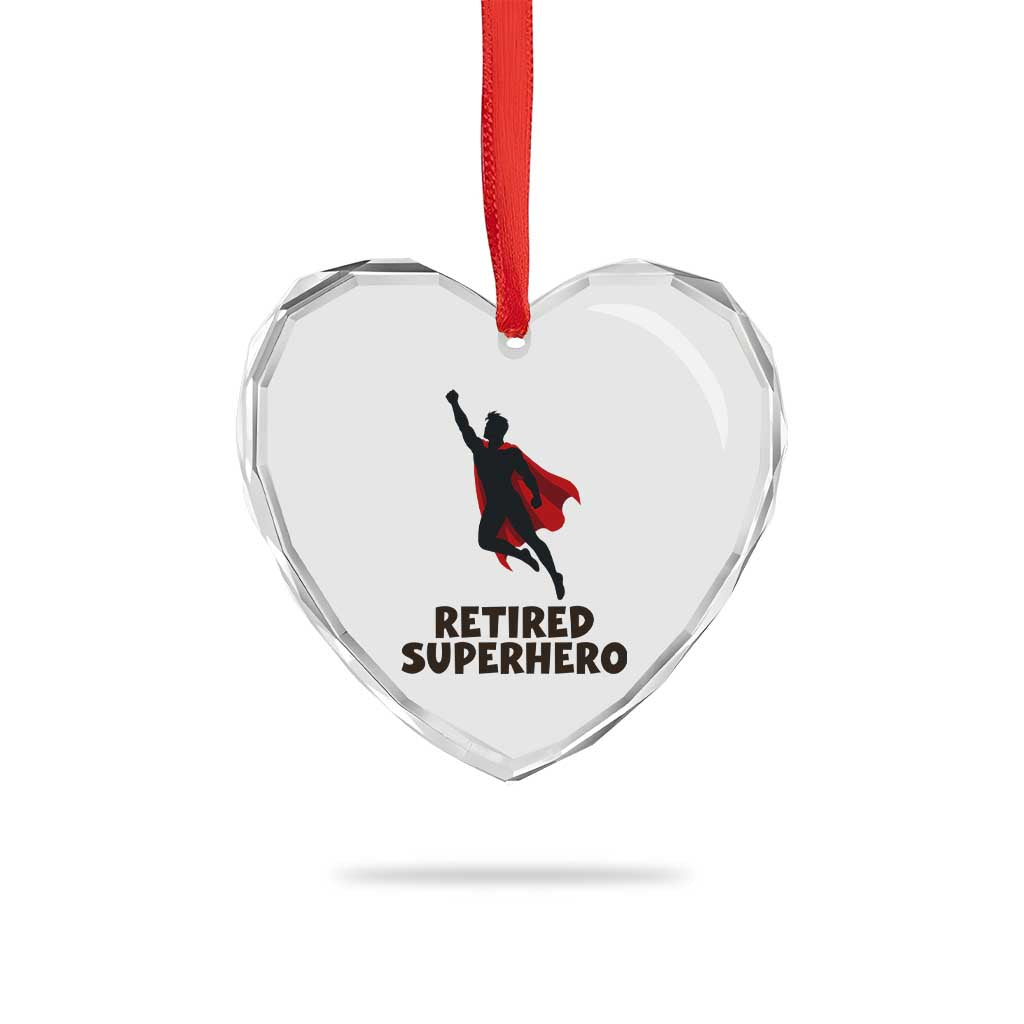Retired Superhero Retirement Gift Heart Crystal Glass Ornament Flying Red Cape Silhouette Graphic
