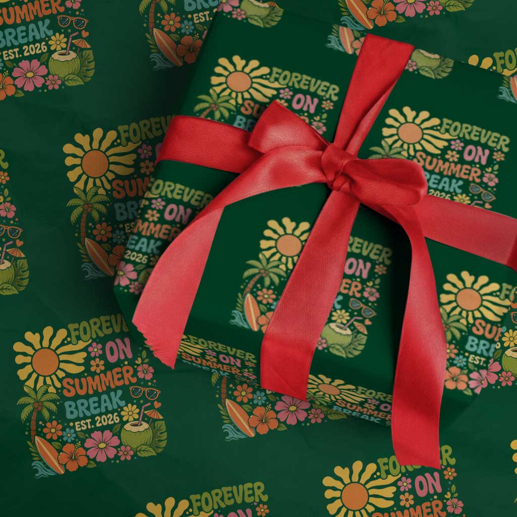 Retired Teacher Gift Wrapping Paper Roll Forever On Summer Break Retirement 2026 Vintage Flower Graphic TS10 Green Print Your Wear
