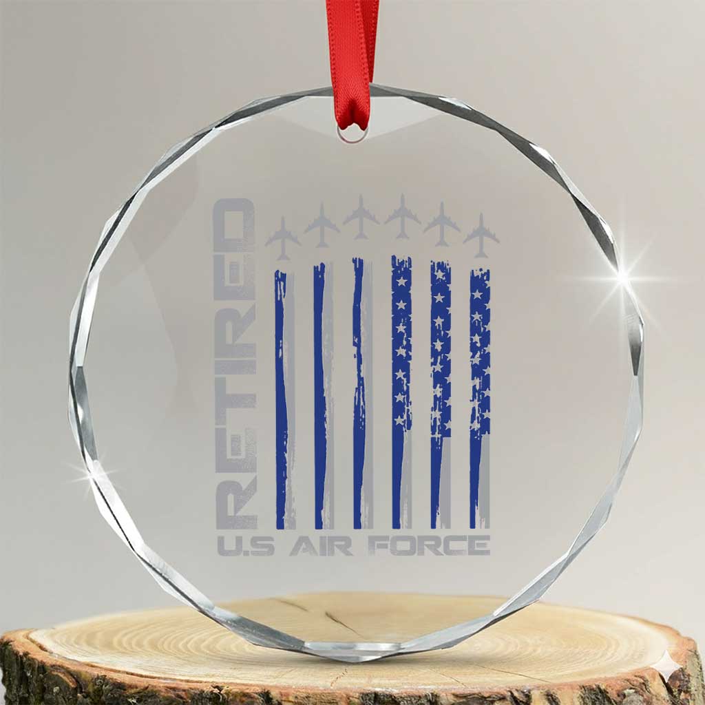 Retired US Air Force Crystal Glass Ornament Vintage USAF Veteran USA Flag TS10 Transparent Glass 3'' Circle Print Your Wear