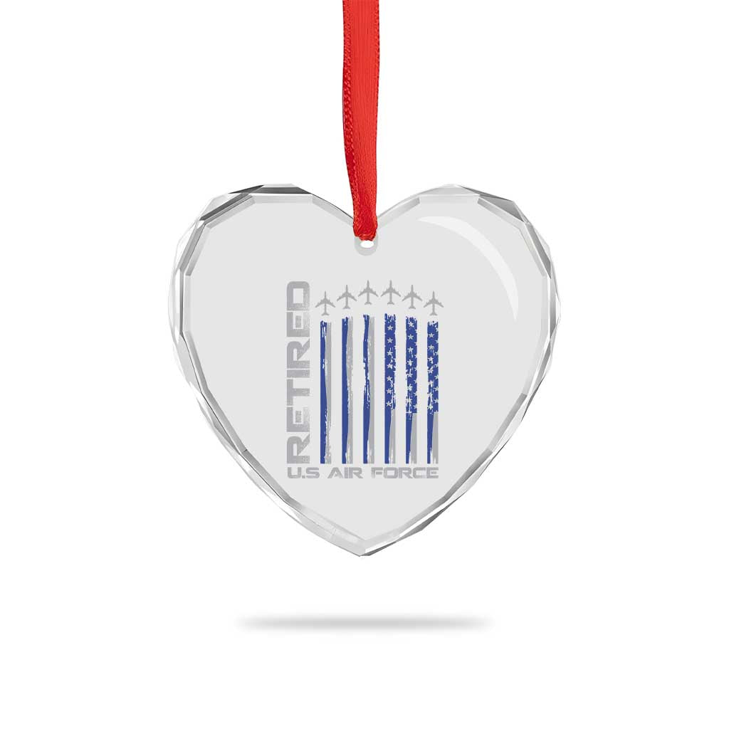 Retired US Air Force Heart Crystal Glass Ornament Vintage USAF Veteran USA Flag TS10 Print Your Wear