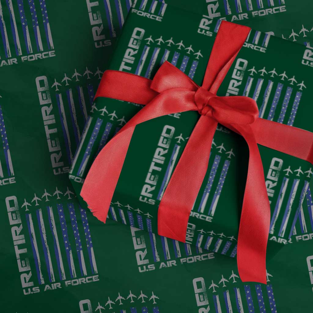 Retired US Air Force Wrapping Paper Roll Vintage USAF Veteran USA Flag TS10 Green Print Your Wear