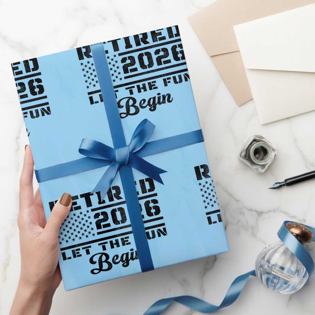 Retirement 2026 Wrapping Paper Roll Cool Retired Gift American Flag TS10 Light Blue Print Your Wear