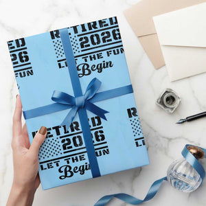 Retirement 2026 Wrapping Paper Roll Cool Retired Gift American Flag TS10 Light Blue Print Your Wear