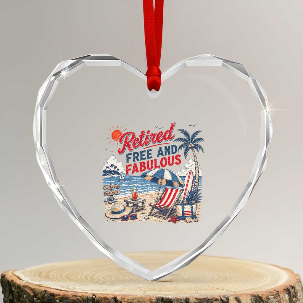 Retirement Gifts For Her Heart Crystal Glass Ornament Retro Retired Free And Fabulous Beach Summer Vacation Vintage