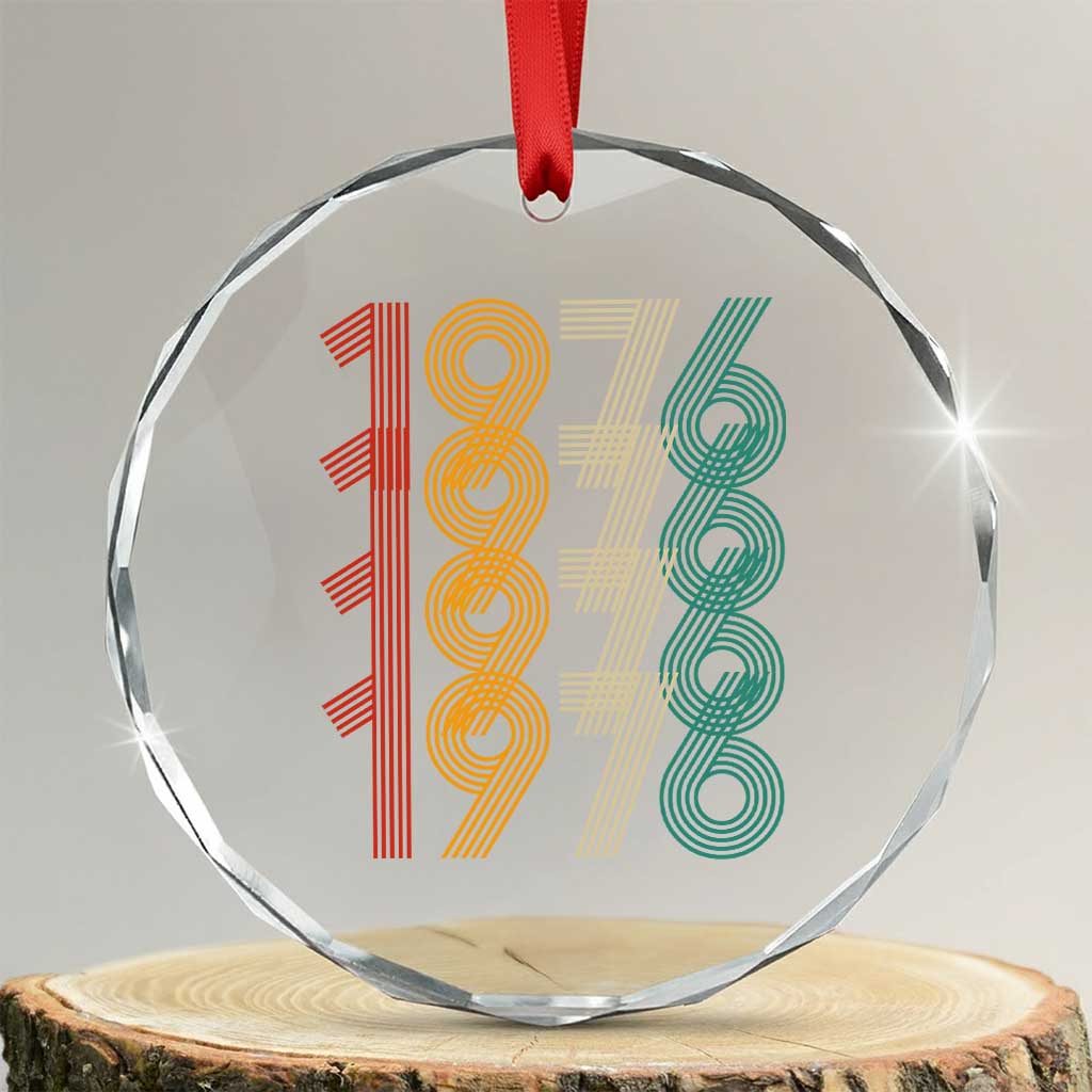 Retro 1976 Multi Line Neon Pop Typography Crystal Glass Ornament Vintage 50th Birthday Gift TS02 Transparent Glass 3'' Circle Print Your Wear