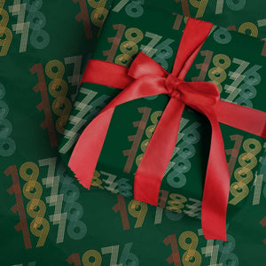 Retro 1976 Multi Line Neon Pop Typography Wrapping Paper Roll Vintage 50th Birthday Gift TS02 Green Print Your Wear