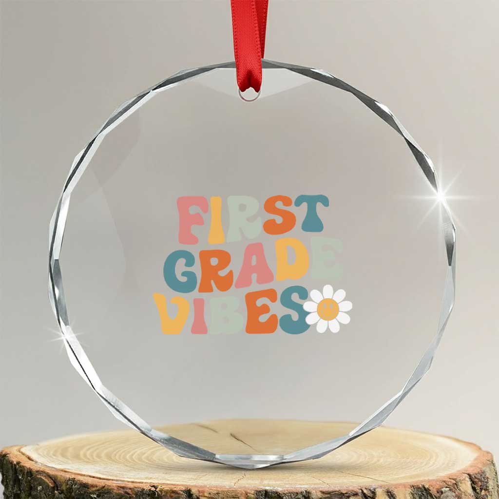 Retro 1st Day of School Crystal Glass Ornament First Grade Vibes 1st Grade Team TS01 Transparent Glass 3'' Circle Print Your Wear