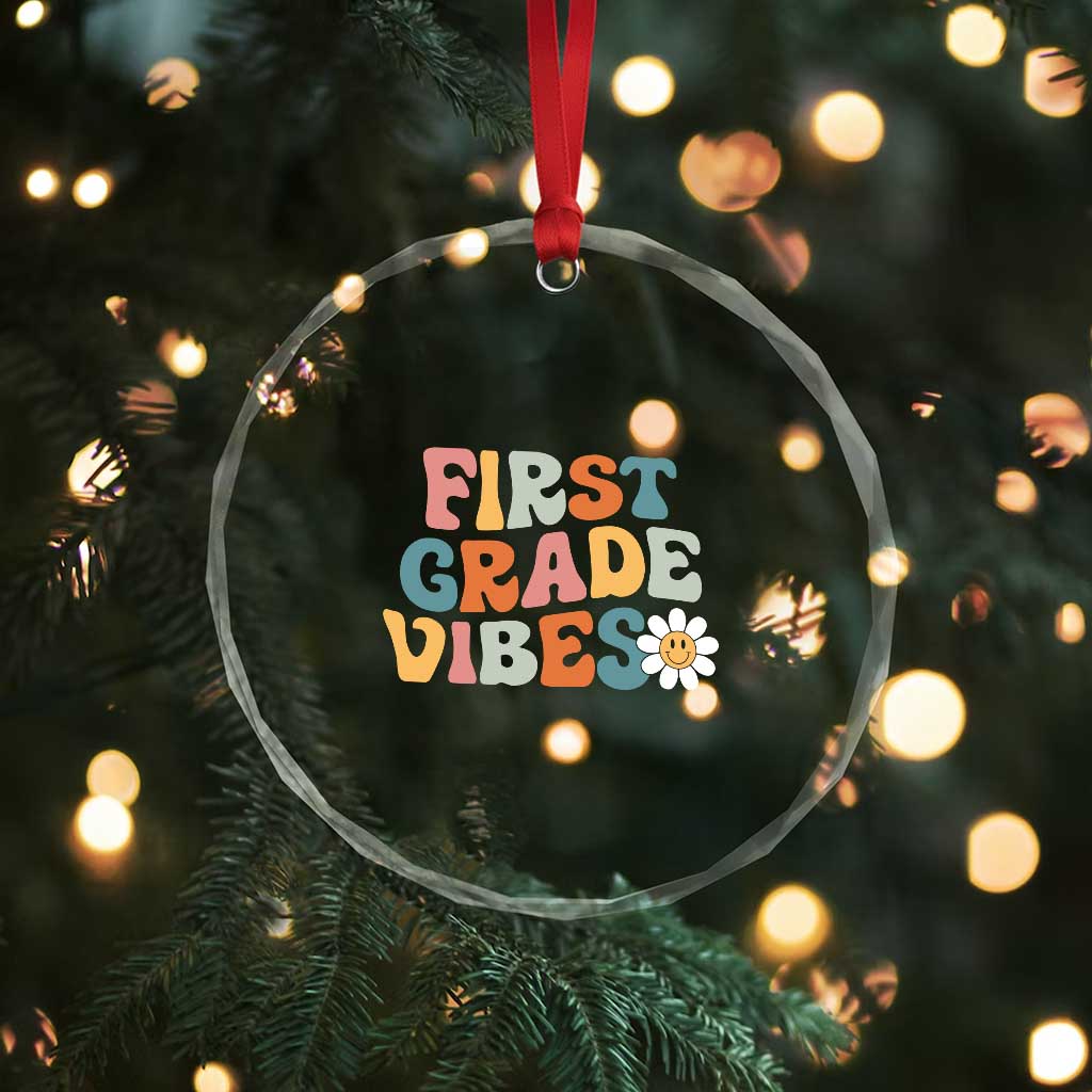 Retro 1st Day of School Crystal Glass Ornament First Grade Vibes 1st Grade Team