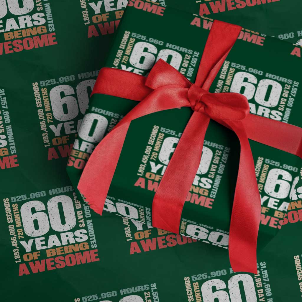 Retro 60 Years Of Being Awesome Wrapping Paper Roll 60th Birthday Gift Idea TS12 Green Print Your Wear