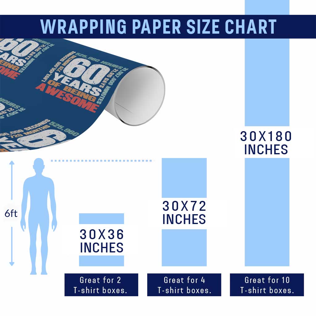 Retro 60 Years Of Being Awesome Wrapping Paper Roll 60th Birthday Gift Idea TS12 Print Your Wear