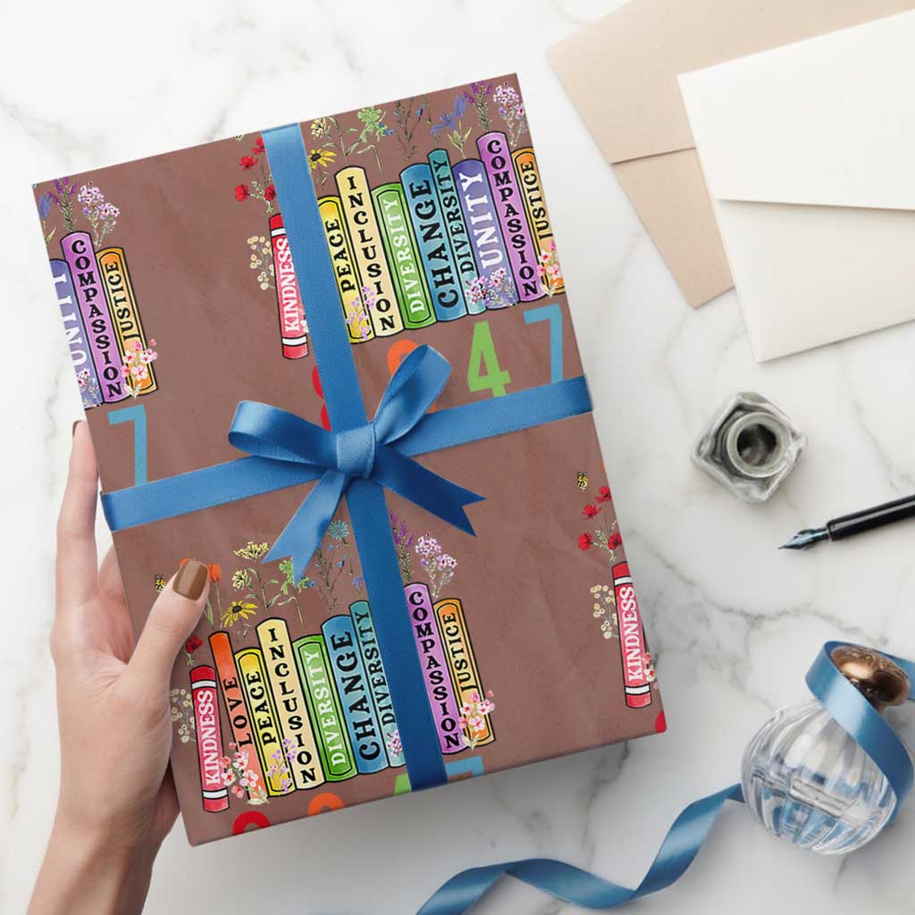 Retro 8647 Wrapping Paper Roll Equal Rights Book Flower Feminist Women Rights TS10 Mocha Print Your Wear