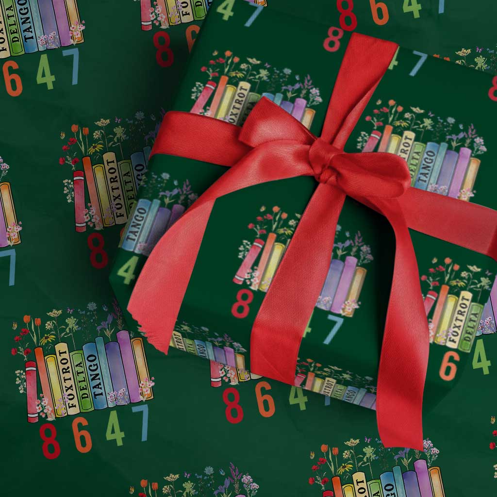 Retro 8647 Wrapping Paper Roll Foxtrots Delta Tangos Book Flower TS10 Green Print Your Wear