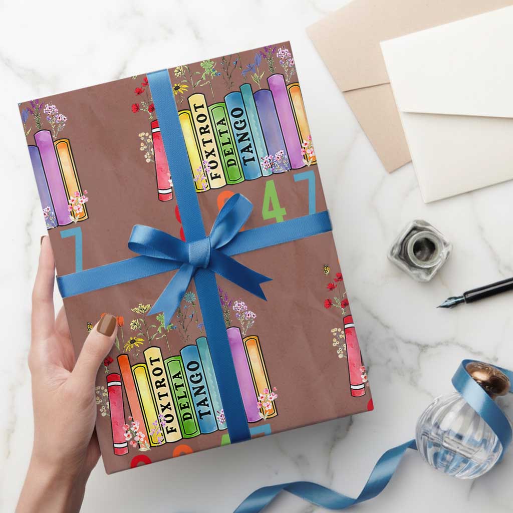 Retro 8647 Wrapping Paper Roll Foxtrots Delta Tangos Book Flower TS10 Mocha Print Your Wear
