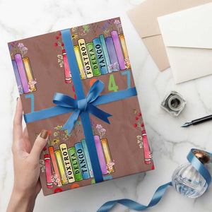 Retro 8647 Wrapping Paper Roll Foxtrots Delta Tangos Book Flower TS10 Mocha Print Your Wear