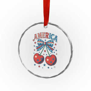 Retro Americana Cherries and Stars Coquette Bow Crystal Glass Ornament America Cute Patriotic 4th Of July US TS02 Print Your Wear