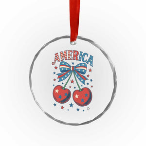 Retro Americana Cherries and Stars Coquette Bow Crystal Glass Ornament America Cute Patriotic 4th Of July US TS02 Print Your Wear