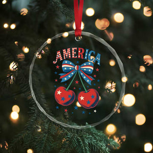 Retro Americana Cherries and Stars Coquette Bow Crystal Glass Ornament America Cute Patriotic 4th Of July US TS02 Print Your Wear