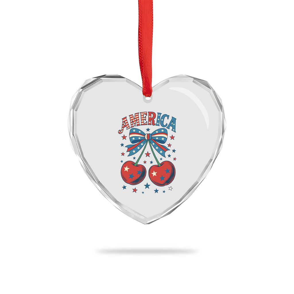 Retro Americana Cherries and Stars Coquette Bow Heart Crystal Glass Ornament America Cute Patriotic 4th Of July US TS02 Print Your Wear