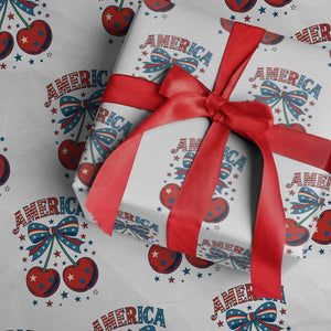 Retro Americana Cherries and Stars Coquette Bow Wrapping Paper Roll America Cute Patriotic 4th Of July US TS02 White Print Your Wear