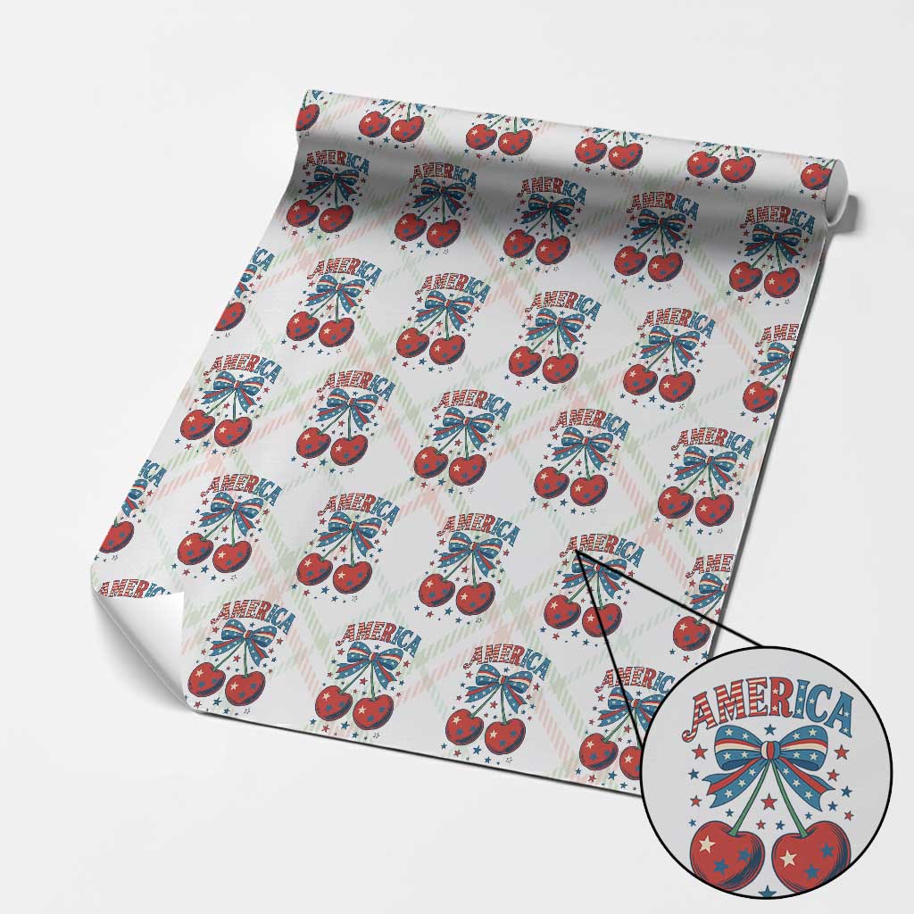 Retro Americana Cherries and Stars Coquette Bow Wrapping Paper Roll America Cute Patriotic 4th Of July US TS02 Christmas Plaid Print Your Wear