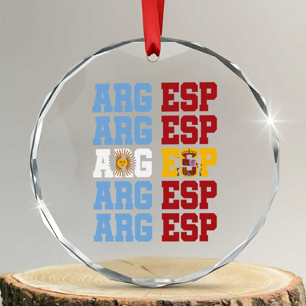 Retro ARG ESP Argentina Espana Flag Typography Graphic Crystal Glass Ornament Country Code Dual Argentine Spanish Heritage Pride TS02 Transparent Glass 3'' Circle Print Your Wear