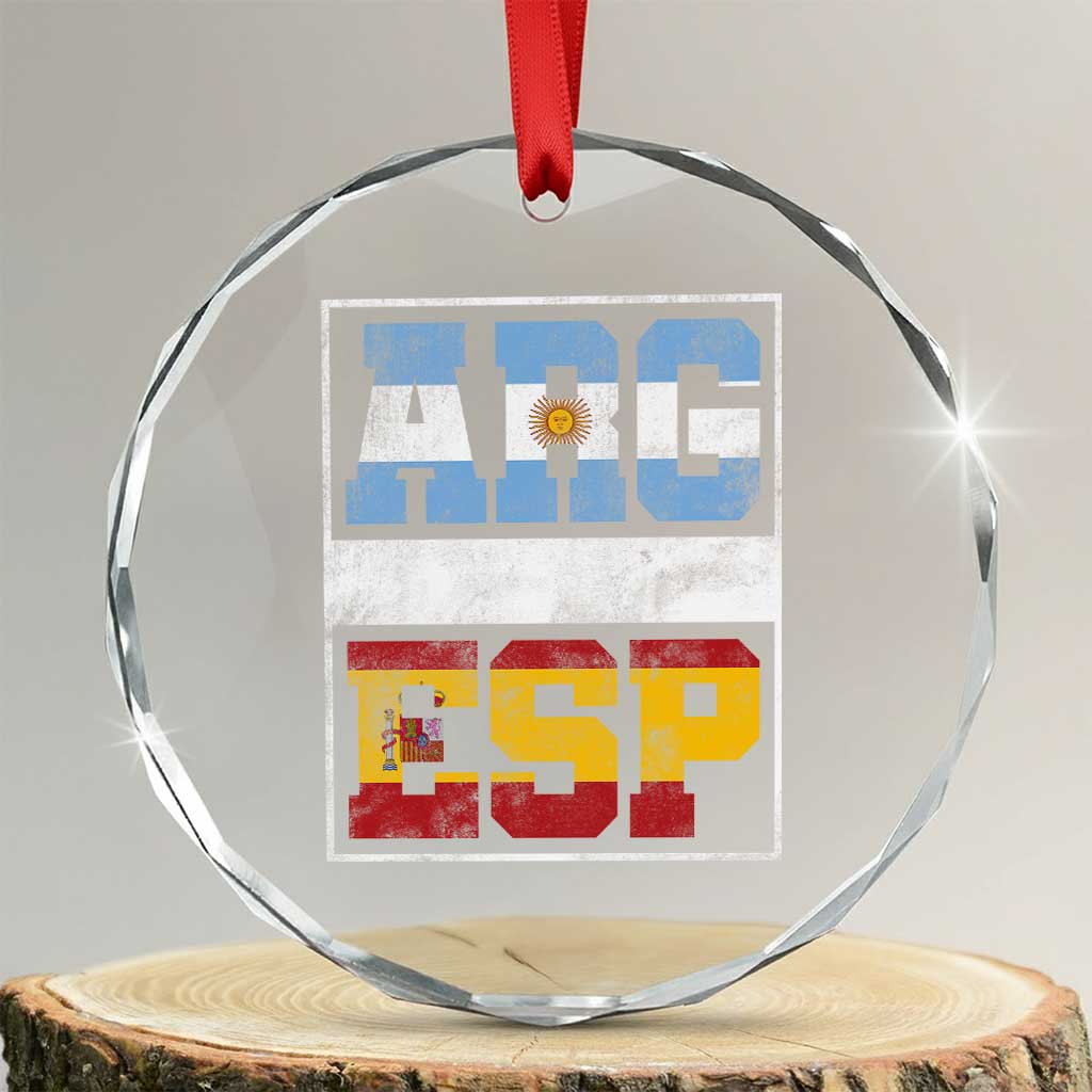 Retro ARG ESP Argentina Espana Flag Typography Graphic Crystal Glass Ornament Country Code Vintage Argentine Spanish Pride TS02 Transparent Glass 3'' Circle Print Your Wear