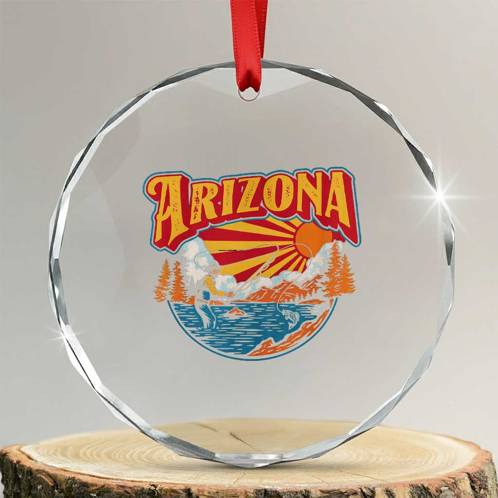 Retro Arizona Fly Fishing River Graphic Crystal Glass Ornament Vintage Angler Outdoor Mountain Adventure Souvenir TS02 Transparent Glass 3'' Circle Print Your Wear