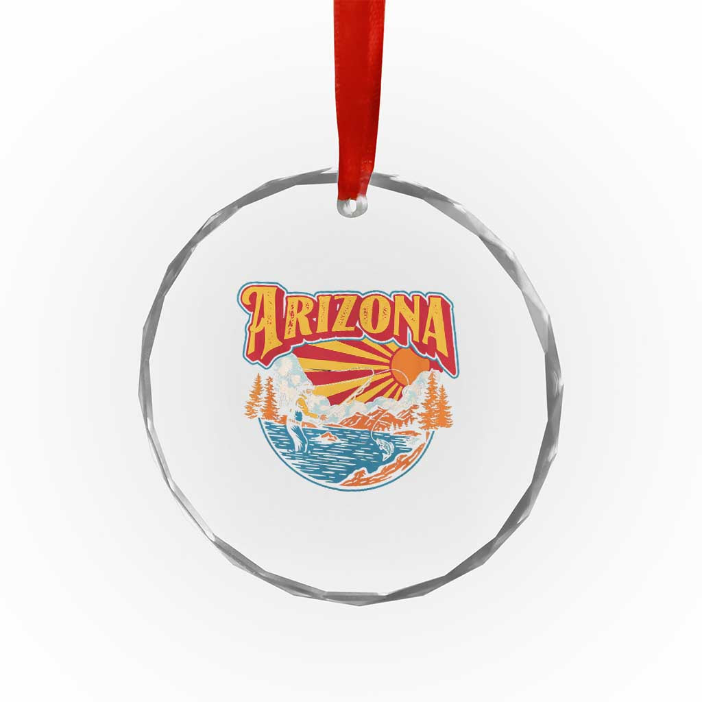 Retro Arizona Fly Fishing River Graphic Crystal Glass Ornament Vintage Angler Outdoor Mountain Adventure Souvenir