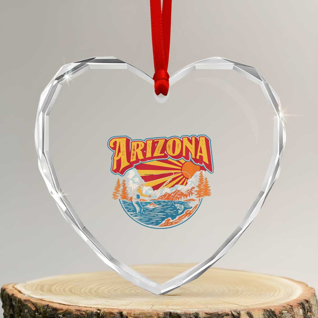 Retro Arizona Fly Fishing River Graphic Heart Crystal Glass Ornament Vintage Angler Outdoor Mountain Adventure Souvenir TS02 Transparent Glass 3'' Heart Print Your Wear