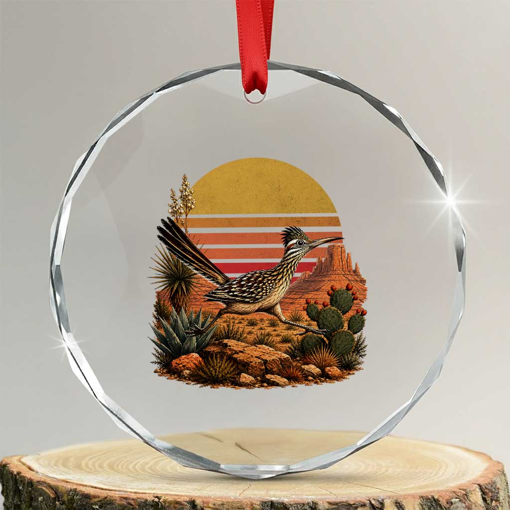 Retro Arizona Roadrunner Desert Sunset Crystal Glass Ornament Southwest Bird Wildlife Nature Lover