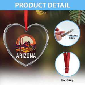 Retro Arizona Roadrunner Desert Sunset Graphic Heart Crystal Glass Ornament Southwest Saguaro Cactus Wildlife Travel Souvenir