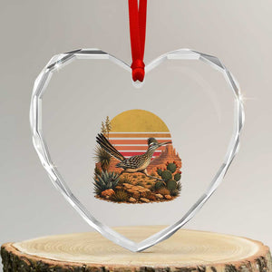 Retro Arizona Roadrunner Desert Sunset Heart Crystal Glass Ornament Southwest Bird Wildlife Nature Lover