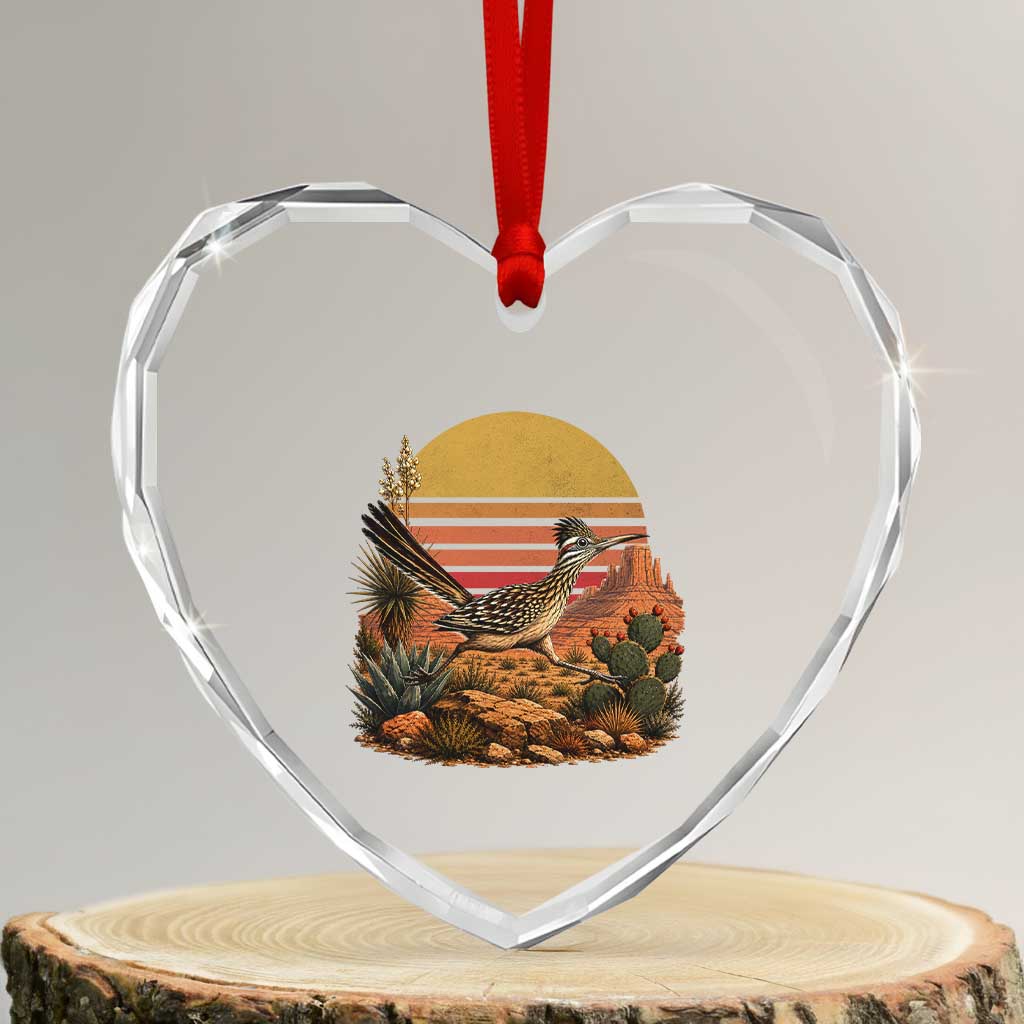Retro Arizona Roadrunner Desert Sunset Heart Crystal Glass Ornament Southwest Bird Wildlife Nature Lover TS14 Transparent Glass 3'' Heart Print Your Wear