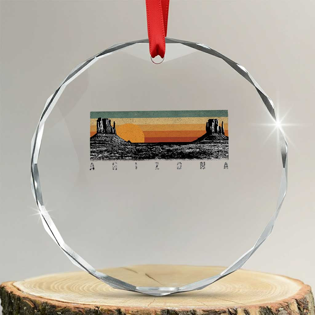 Retro Arizona Sunset Monument Valley Graphic Crystal Glass Ornament Panoramic Desert Red Rocks Landscape Souvenir TS02 Transparent Glass 3'' Circle Print Your Wear