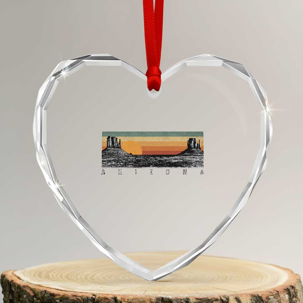 Retro Arizona Sunset Monument Valley Graphic Heart Crystal Glass Ornament Panoramic Desert Red Rocks Landscape Souvenir TS02 Transparent Glass 3'' Heart Print Your Wear