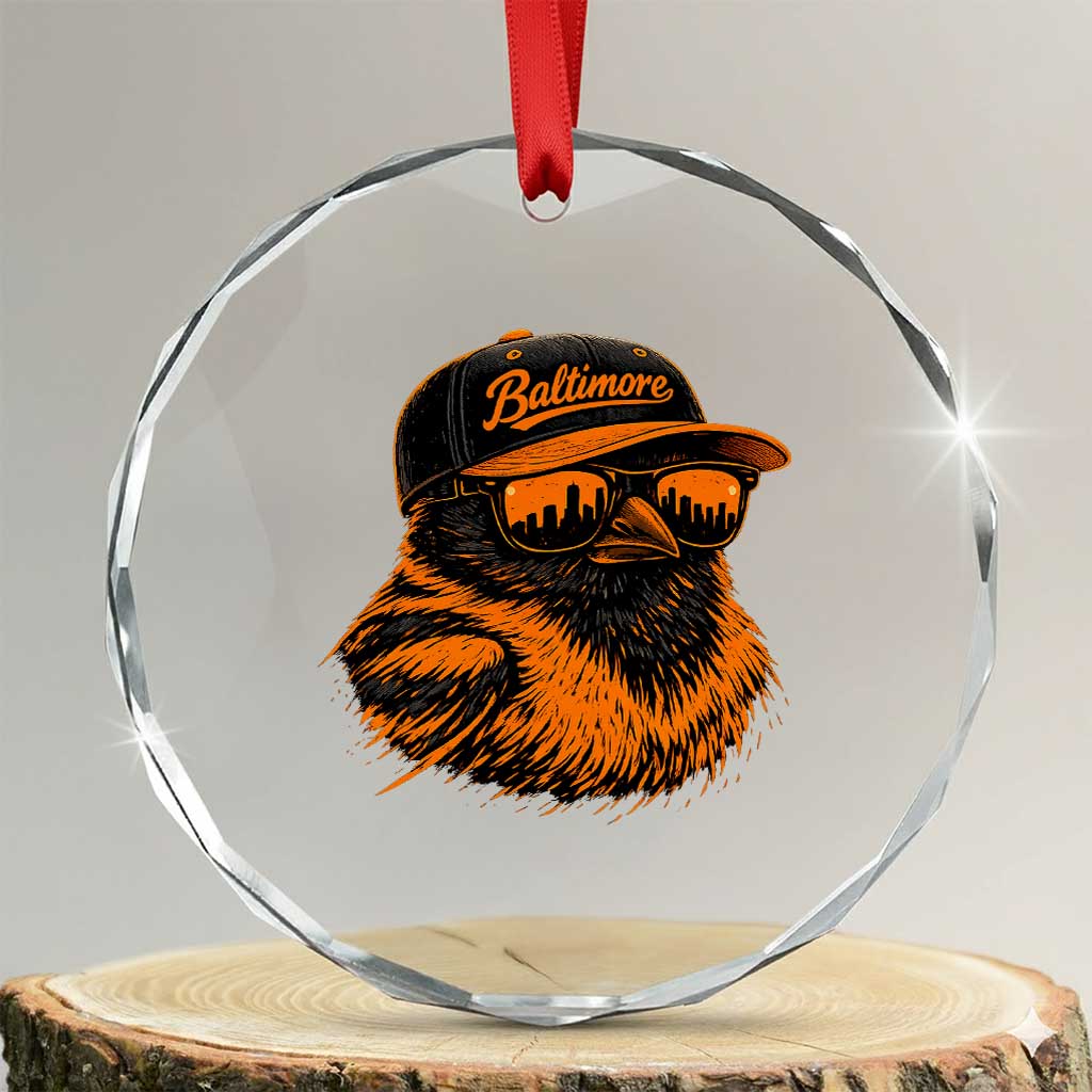 Retro Baltimore Crystal Glass Ornament City Pride Oriole With Sunglasses TS10 Transparent Glass 3'' Circle Print Your Wear