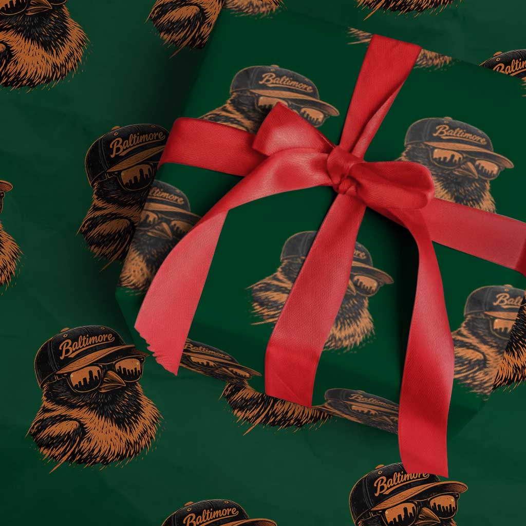Retro Baltimore Wrapping Paper Roll City Pride Oriole With Sunglasses TS10 Green Print Your Wear